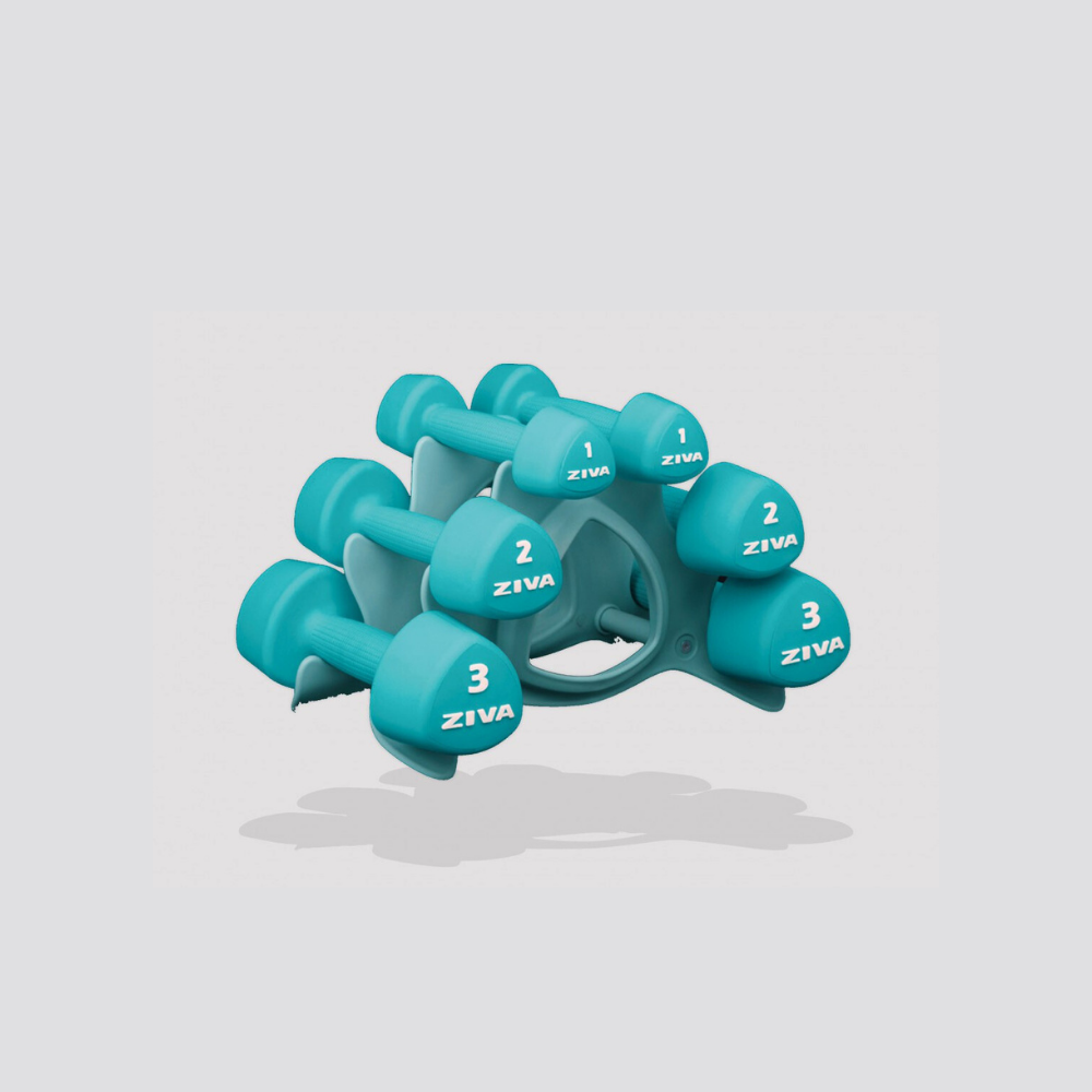 Pack Mancuernas Studio Con Soporte · Ziva · Negro / Celeste