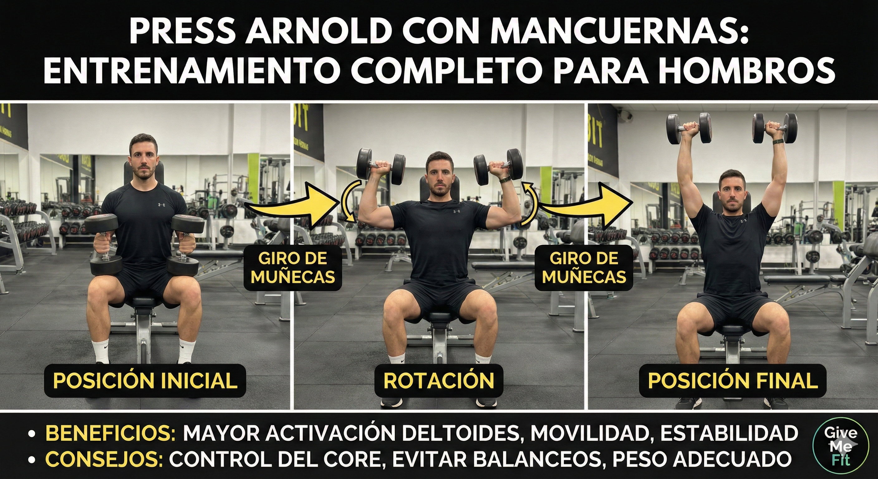 Press Arnold con mancuernas: El movimiento para unos hombros completos